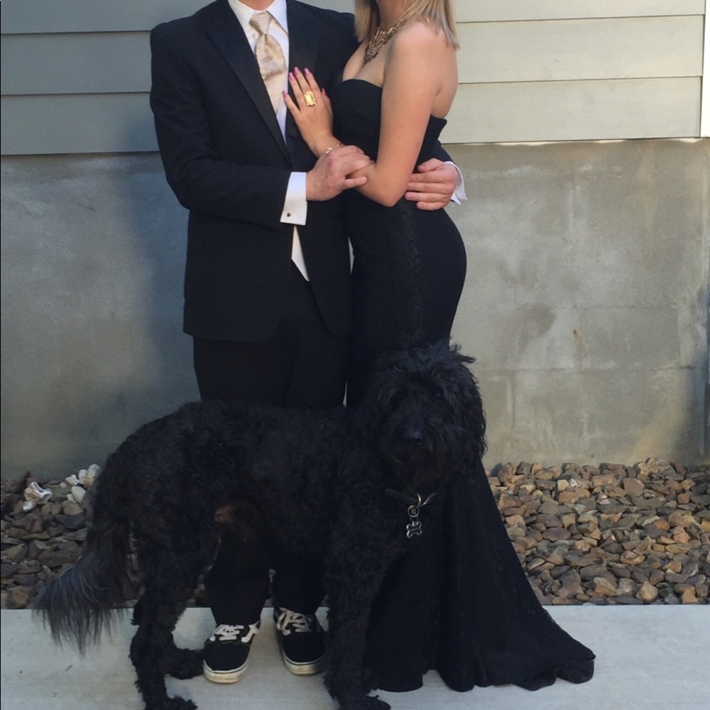Black Lacey Strapless Prom Dress
